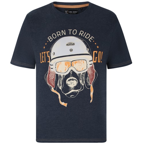 KAM Born To Ride Print T-Shirt Indigo Marl